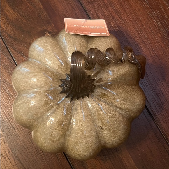Handblown Gray Glass Pumpkin Fall Decoration - Picture 2 of 2